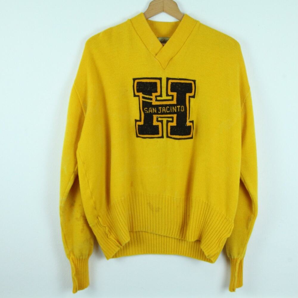 Dehen Knitting Company‎ Vintage Varsity Sweater Letterman San Jacinto TX 50 Wool